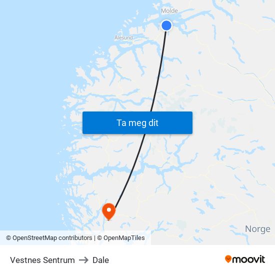 Vestnes Sentrum to Dale map