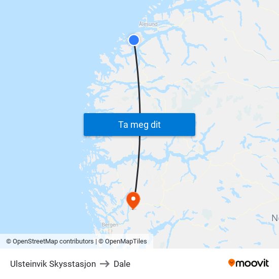 Ulsteinvik Skysstasjon to Dale map