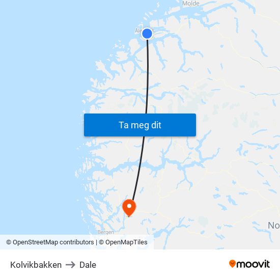 Kolvikbakken to Dale map