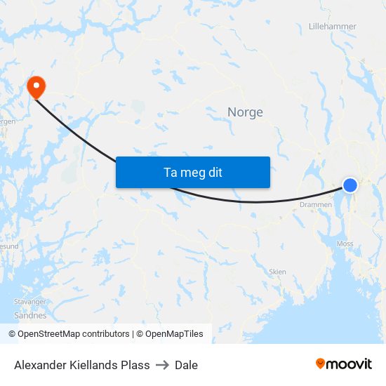 Alexander Kiellands Plass to Dale map