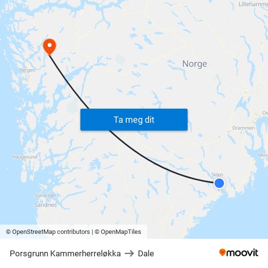 Porsgrunn Kammerherreløkka to Dale map