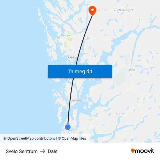 Sveio Sentrum to Dale map