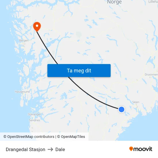 Drangedal Stasjon to Dale map