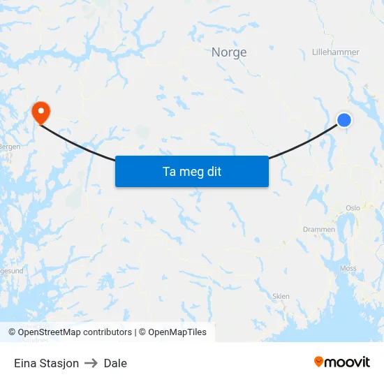 Eina Stasjon to Dale map