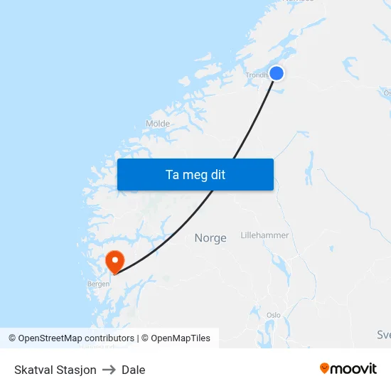 Skatval Stasjon to Dale map