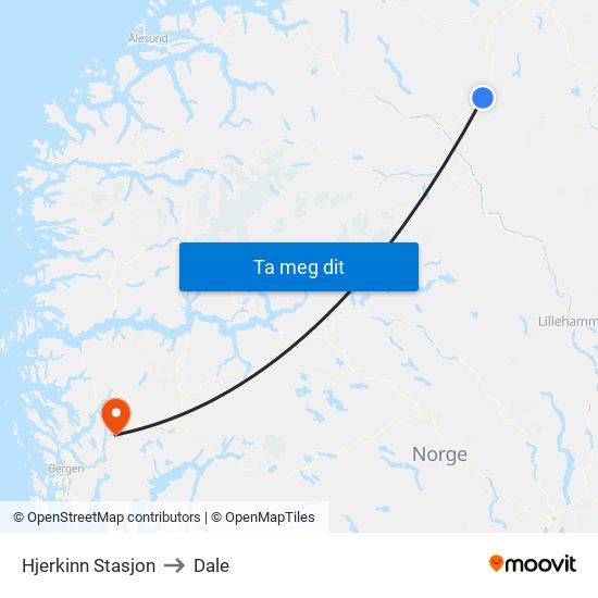 Hjerkinn Stasjon to Dale map