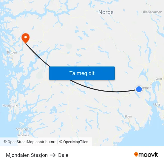 Mjøndalen Stasjon to Dale map