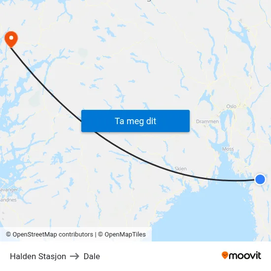 Halden Stasjon to Dale map