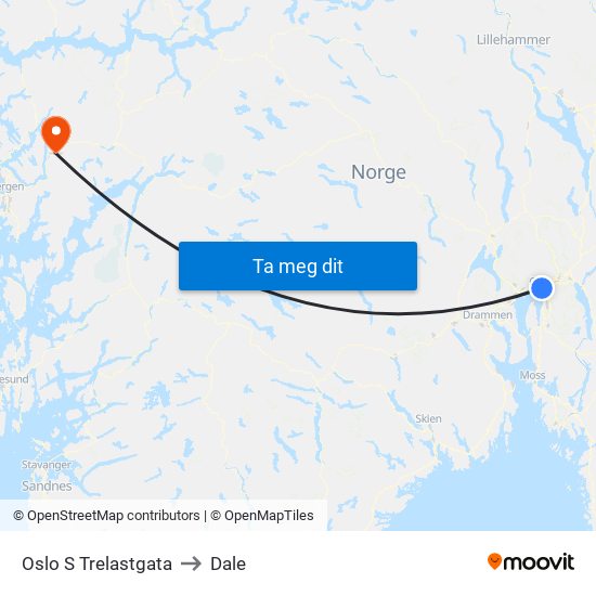 Oslo S Trelastgata to Dale map