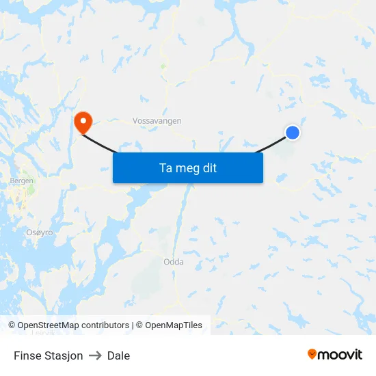Finse Stasjon to Dale map