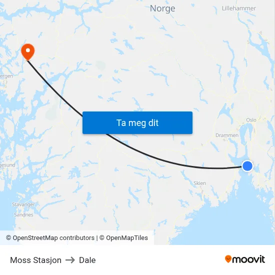 Moss Stasjon to Dale map