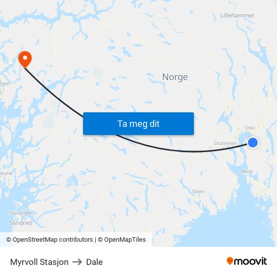 Myrvoll Stasjon to Dale map