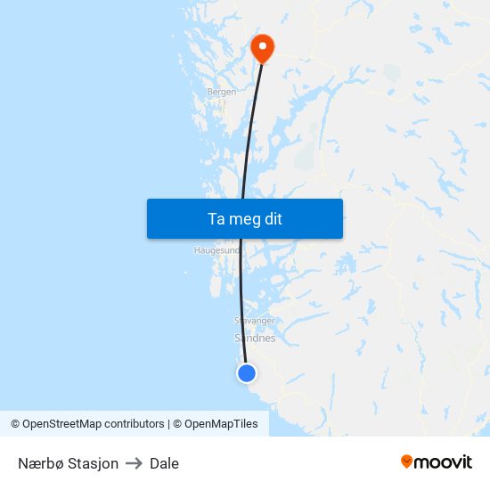 Nærbø Stasjon to Dale map