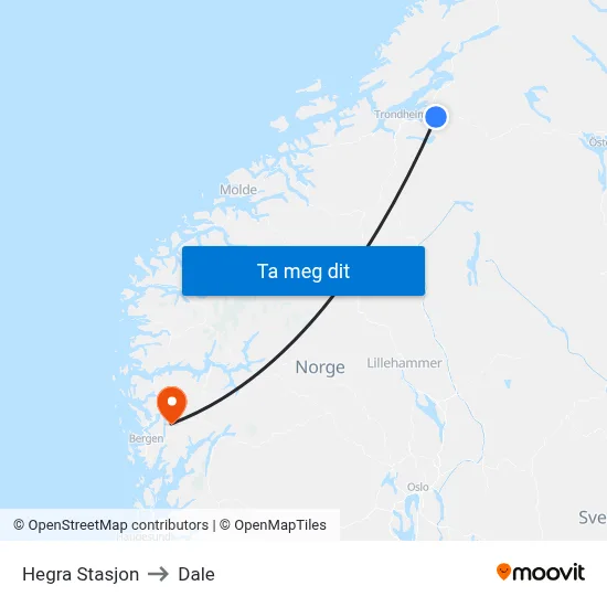 Hegra Stasjon to Dale map