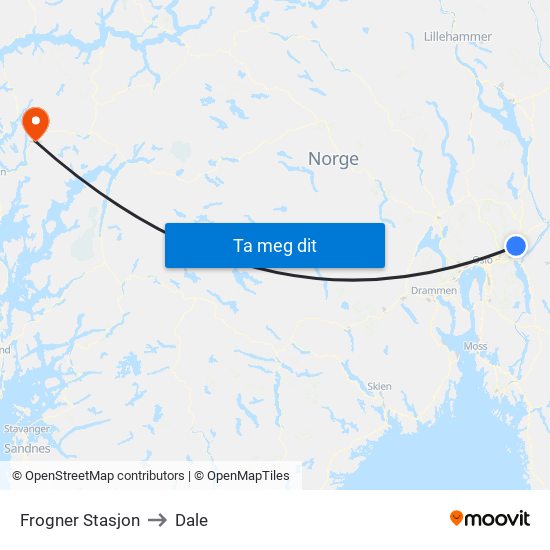 Frogner Stasjon to Dale map