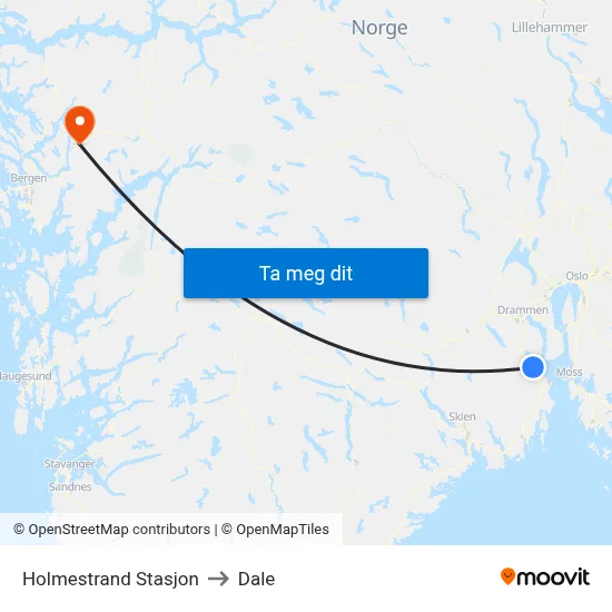 Holmestrand Stasjon to Dale map