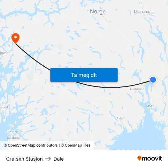 Grefsen Stasjon to Dale map