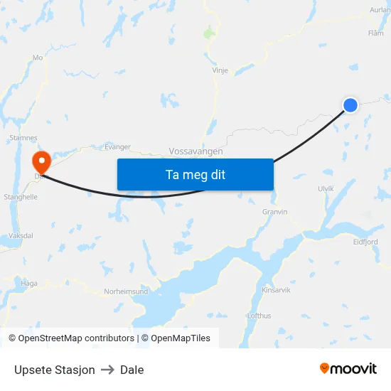 Upsete Stasjon to Dale map