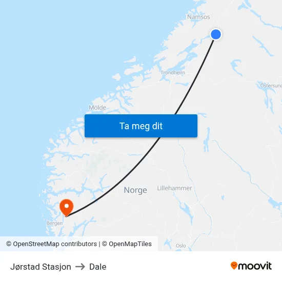 Jørstad Stasjon to Dale map