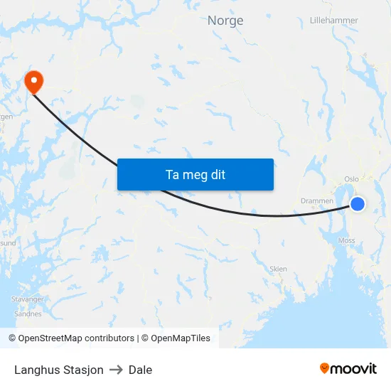 Langhus Stasjon to Dale map