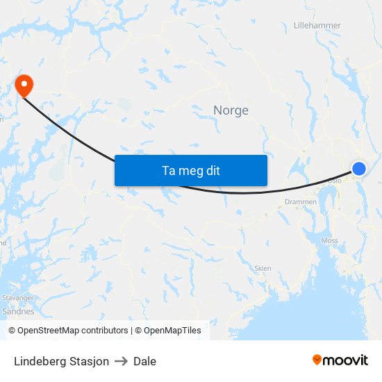 Lindeberg Stasjon to Dale map