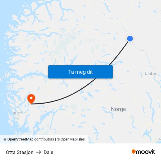 Otta Stasjon to Dale map