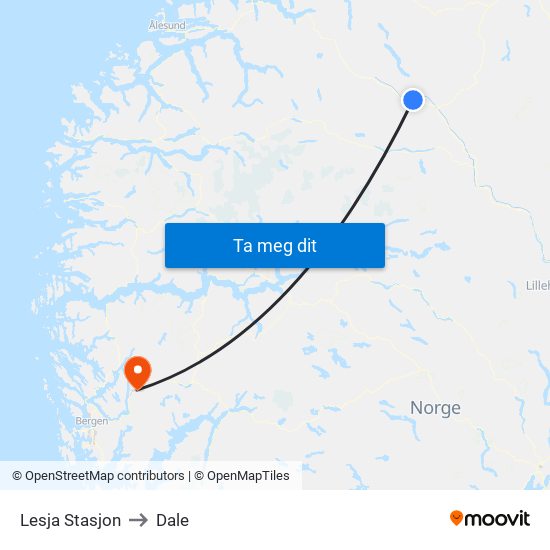 Lesja Stasjon to Dale map