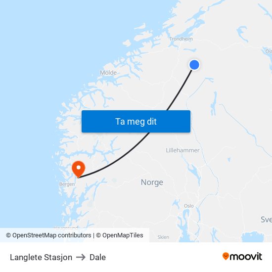 Langlete Stasjon to Dale map