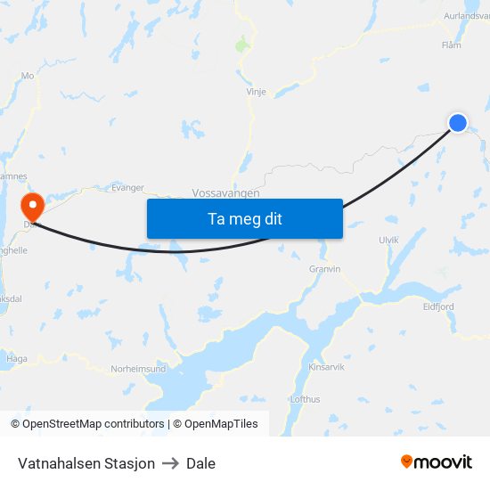 Vatnahalsen Stasjon to Dale map