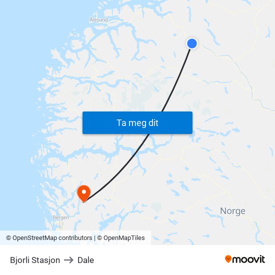 Bjorli Stasjon to Dale map