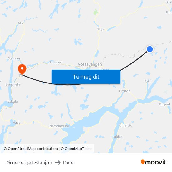 Ørneberget Stasjon to Dale map