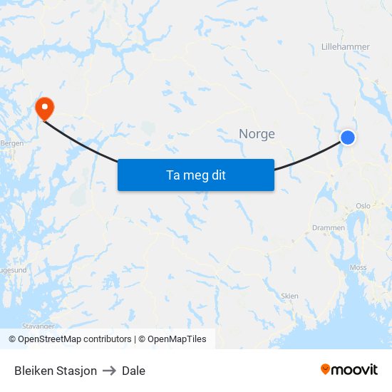 Bleiken Stasjon to Dale map