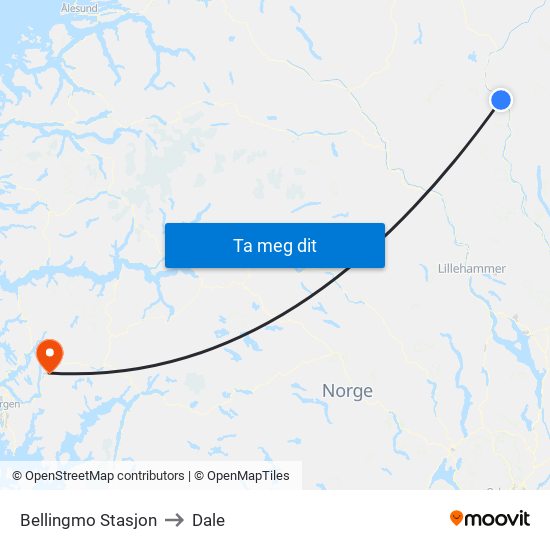 Bellingmo Stasjon to Dale map