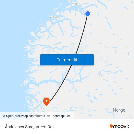 Åndalsnes Stasjon to Dale map