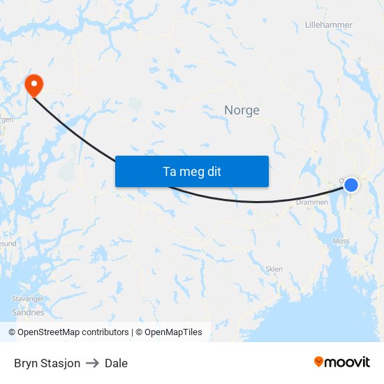 Bryn Stasjon to Dale map