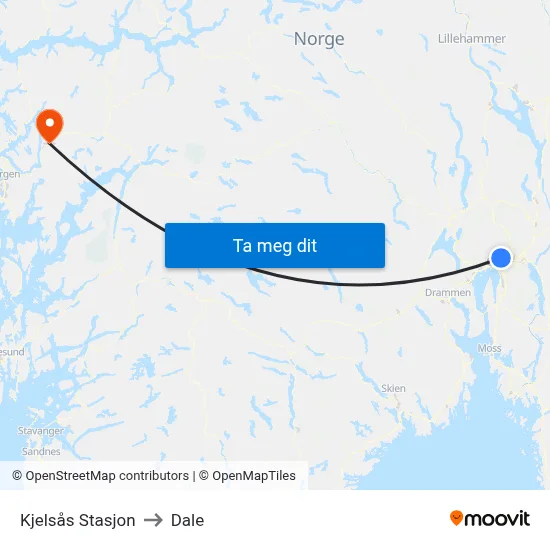 Kjelsås Stasjon to Dale map
