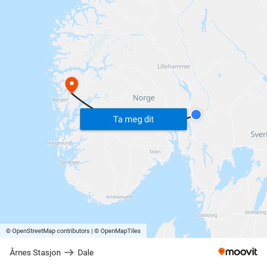 Årnes Stasjon to Dale map