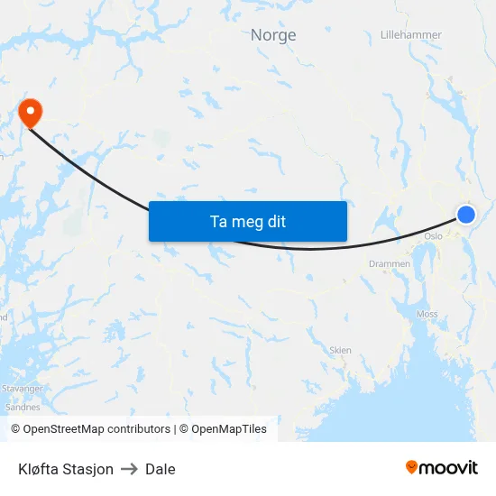 Kløfta Stasjon to Dale map