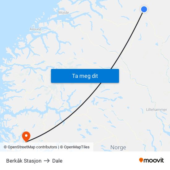 Berkåk Stasjon to Dale map
