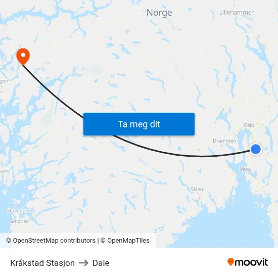 Kråkstad Stasjon to Dale map