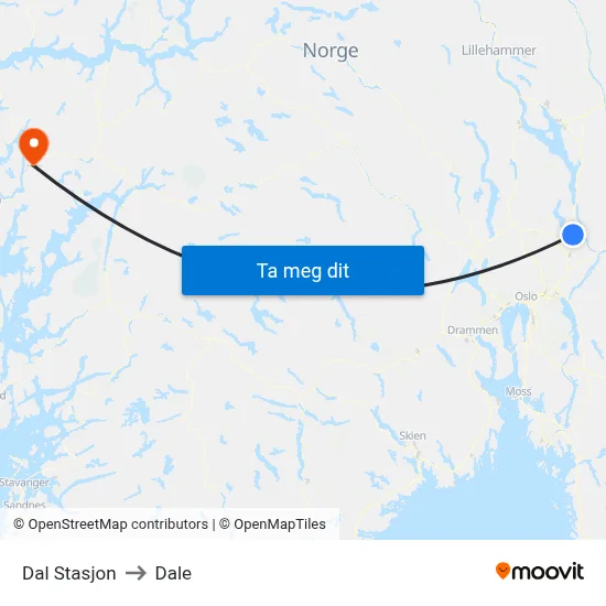 Dal Stasjon to Dale map