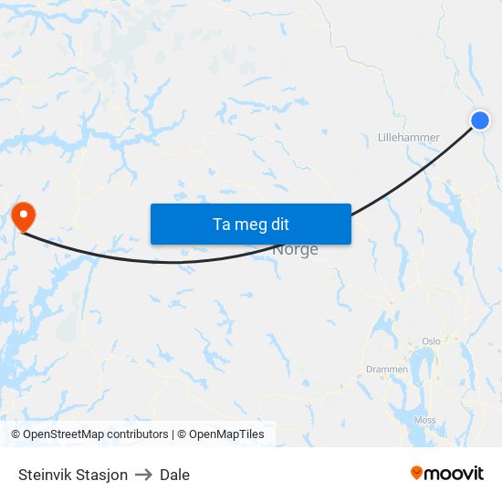 Steinvik Stasjon to Dale map