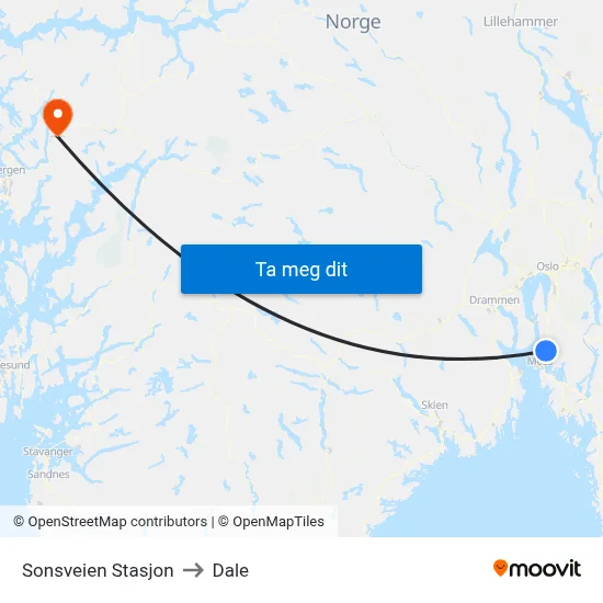 Sonsveien Stasjon to Dale map