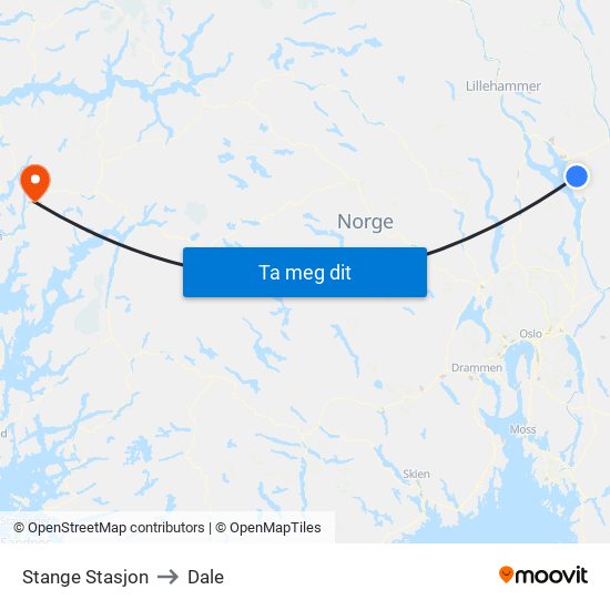 Stange Stasjon to Dale map