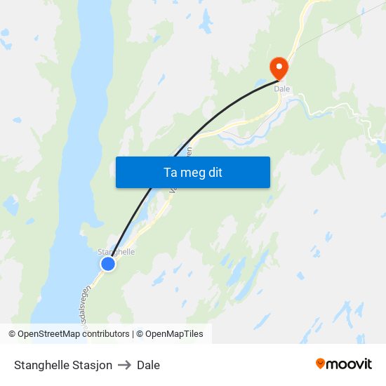 Stanghelle Stasjon to Dale map