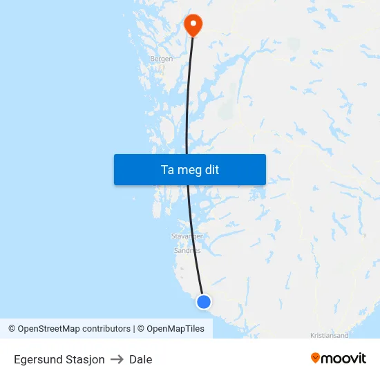 Egersund Stasjon to Dale map