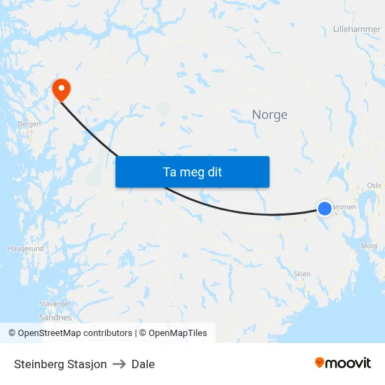 Steinberg Stasjon to Dale map