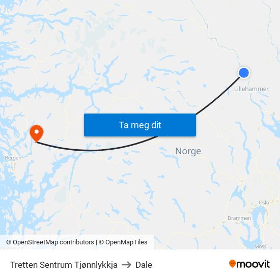 Tretten Sentrum Tjønnlykkja to Dale map