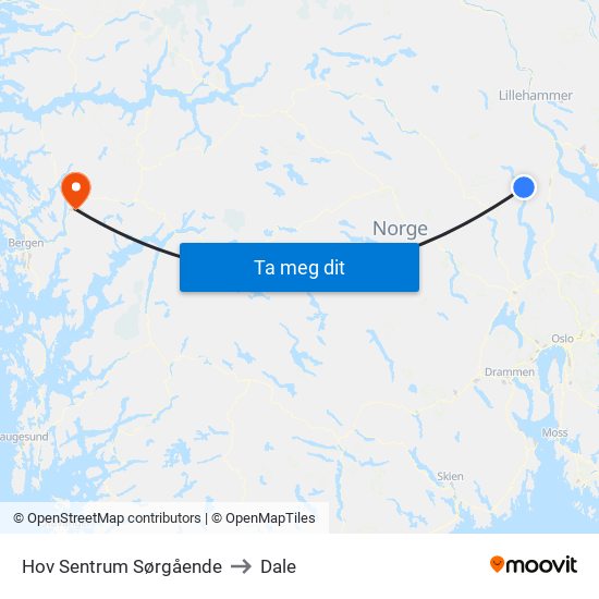 Hov Sentrum Sørgående to Dale map