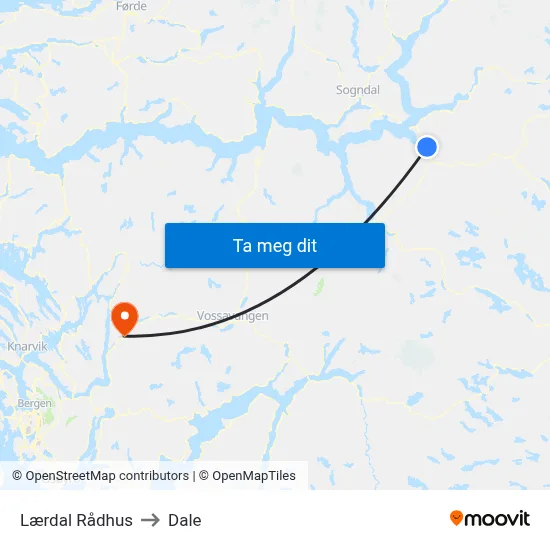 Lærdal Rådhus to Dale map